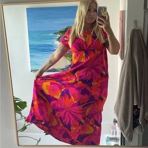 Sun Fashions Of Hawaii Honolulu  Colorful 1970 1960 Dress Groovy Vintage Medium